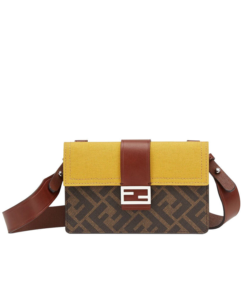 Fendi Baguette Pouch Fabric Bag 7M0295 Coffee/Yellow/Brown